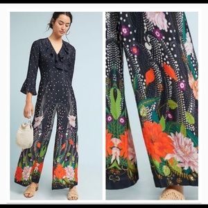 Anthropologie + Kachel Midnight Garden silk Jumpsuit- Size 12